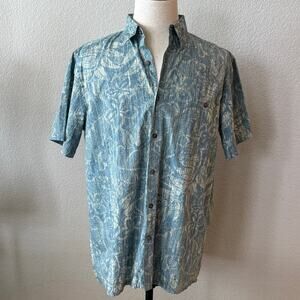 Island Shores Men's Blue 100% Cotton Hawaiian Short Sleeve Shirt LARGE Tropical